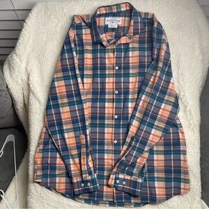 Mizzen+Main Blue and Orange Plaid Shirt